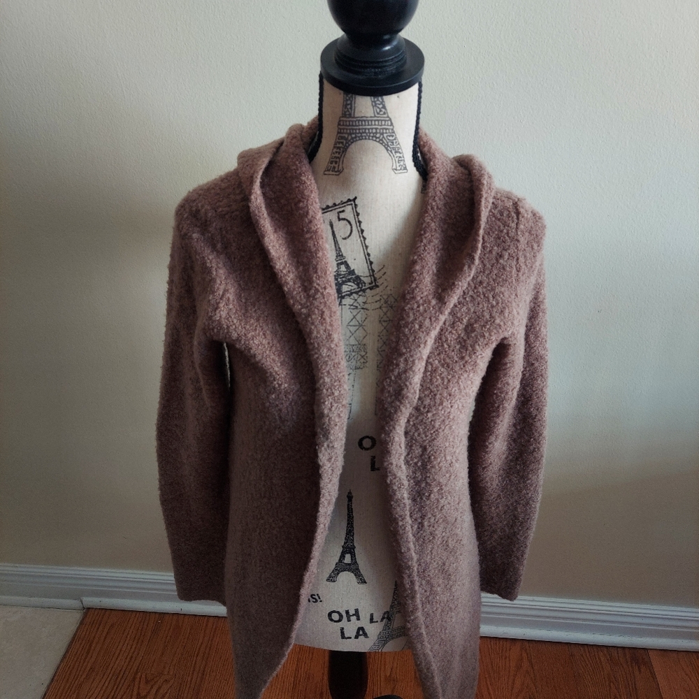 Women's H&M Divided Wool Blend Long Brown Cardigan Sweater size Small With Hood